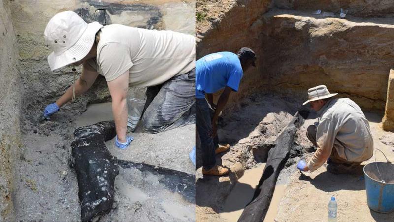 arqueólogos estructura de madera Zambia