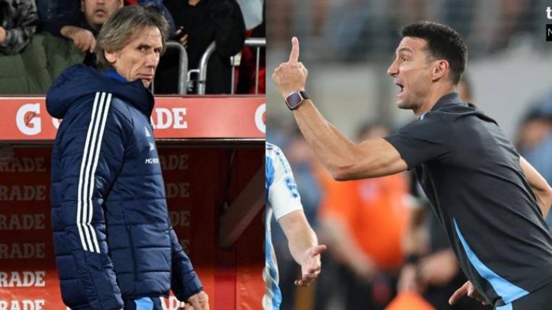 Entenadores Lionel Scaloni, y  Ricardo Gareca,