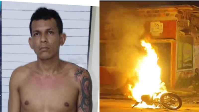 Iquitos vecinos golpean a delincunet  queman moto 