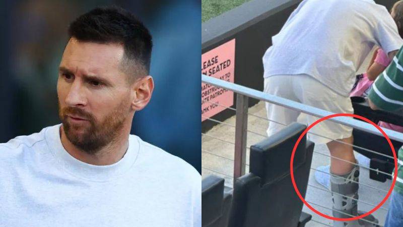 Lionel Messi reaparece con bota ortopédica