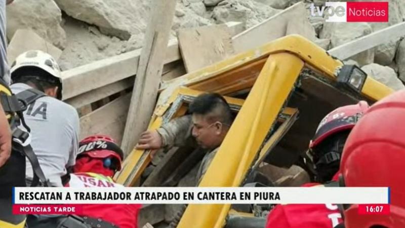 Piura: rescatan a trabajador atrapado en una cantera