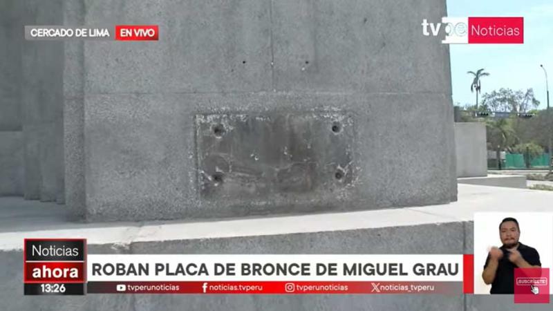 Cercado de Lima robo  placa de bronce  Miguel Grau