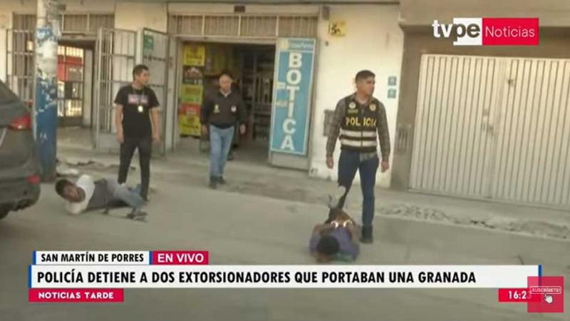 Policía Nacional extorsionadores granada de guerra