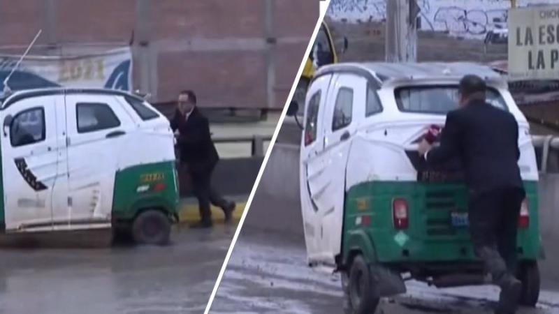 TVPerú Noticias reportero ayuda a mototaxista aniego llovizna Villa María del Triunfo