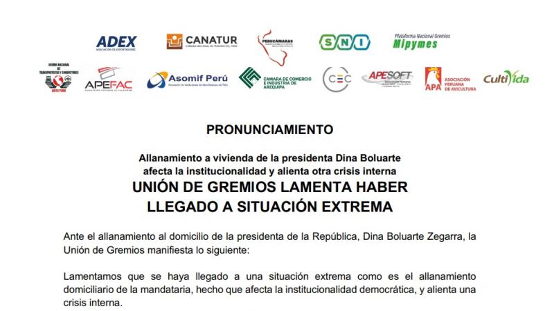 Unión de Gremios dina boluarte allanamiento