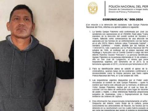 Liberan a Quispe Palomino