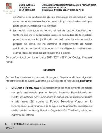 Resolución  a favor de Patricia Benavides 