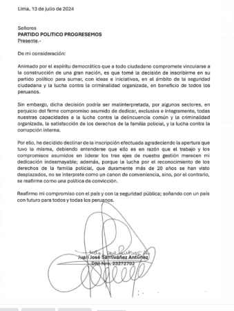 Carta de ministro del Interior 