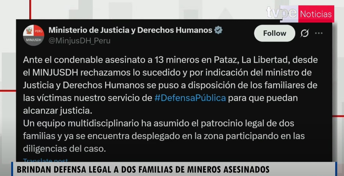 ministerio de justicia familiares muertos mineros pataz