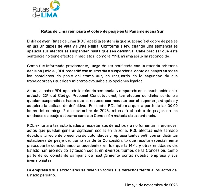 rutas de Lima peaje MML