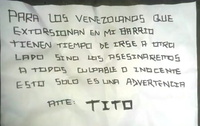 carta asesinaremos extorsionadores venezolanos cercado de lima