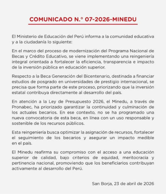 Pronabec comunicado