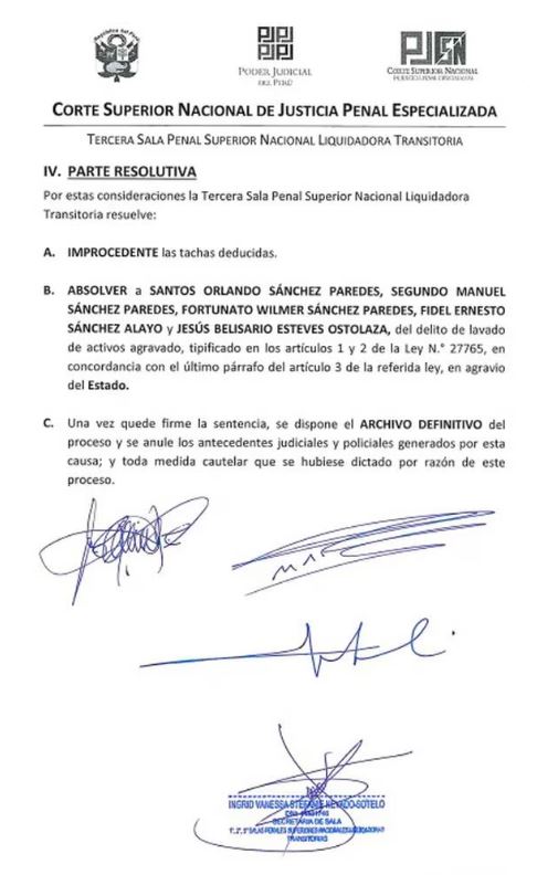 Poder Judicial Sánchez Paredes absolución