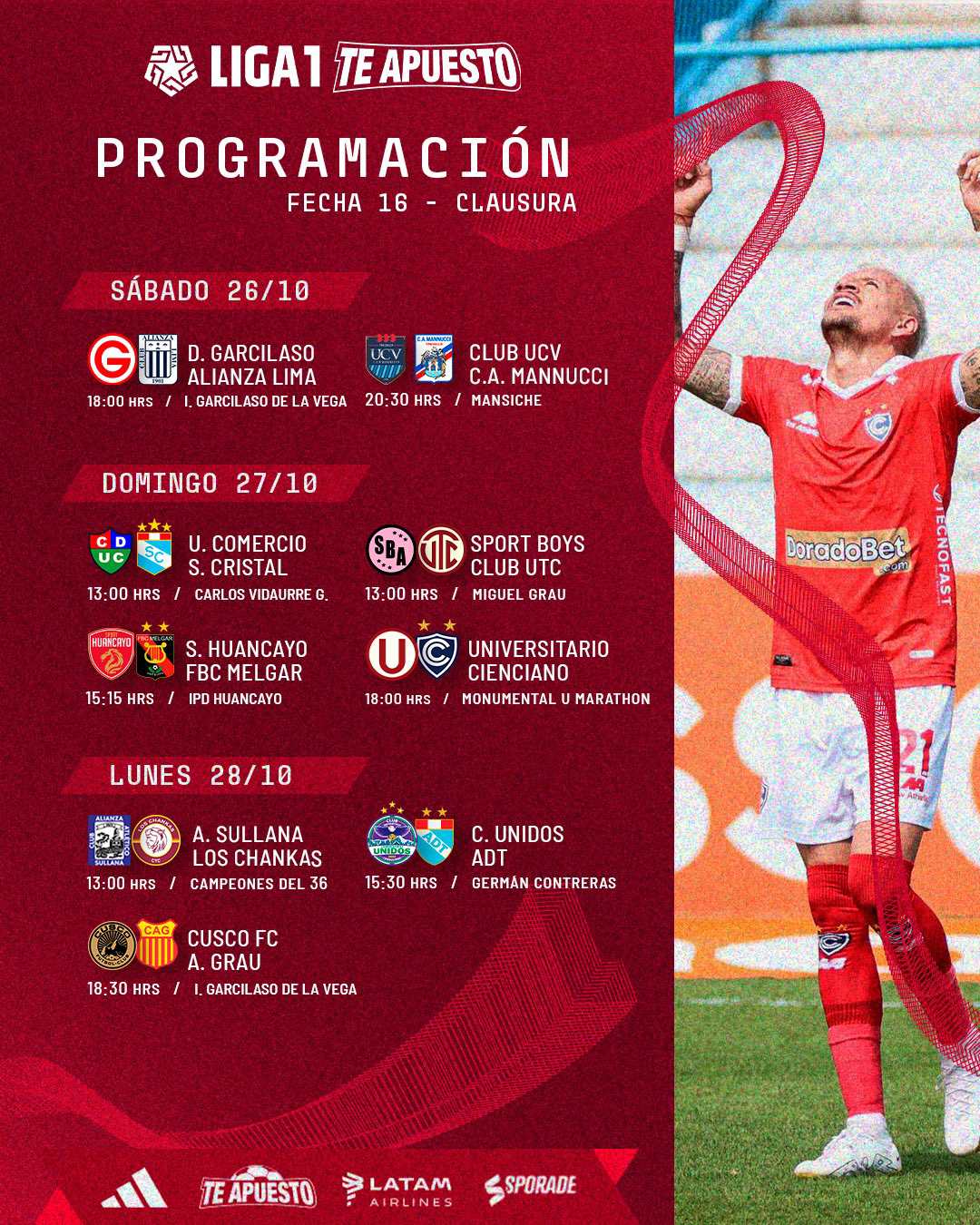 Fecha 16 del Torneo Clausura de Liga 1 Perú 2024 programación de la