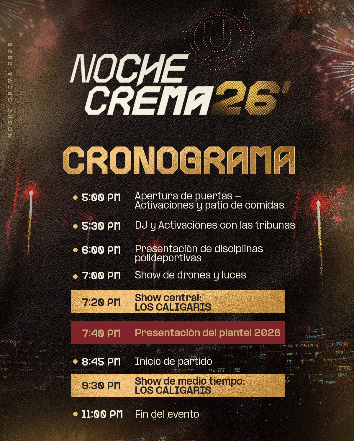 PROGRAMA OFICIAL DE LA NOCHE CREMA 2026