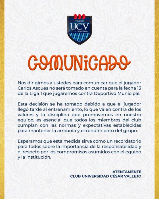 COMUNICADO DE CÉSAR VALLEJO